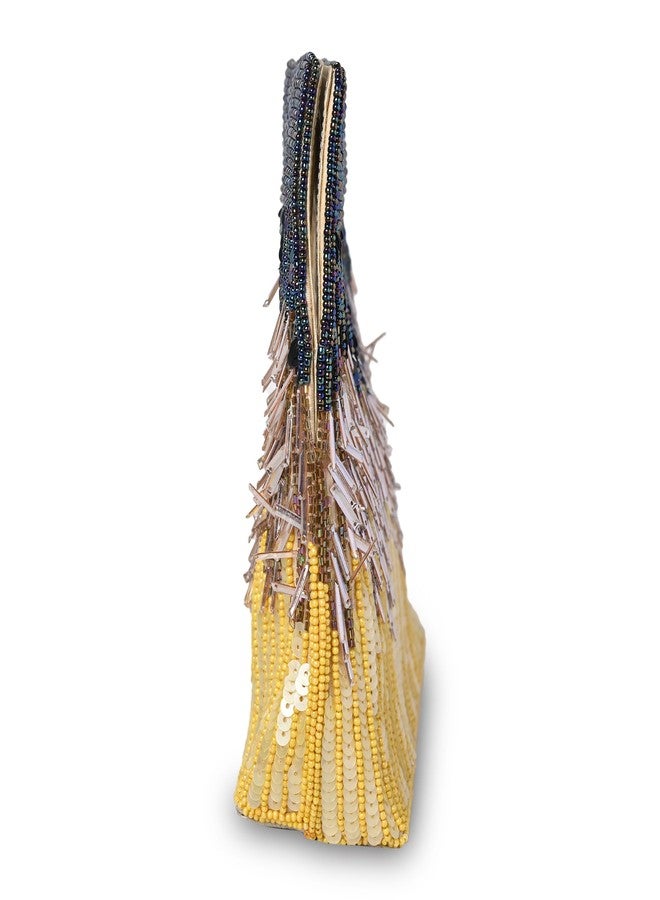 MARKQUES Yellow Sequence Mix Embellished Hand Held Purse For Women - Image 5